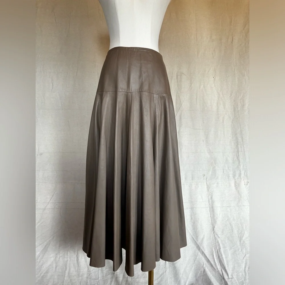 Vintage Alicia Herrera Taupe leather maxi skirt size 8 - Picture 4 of 5